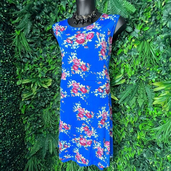 Nina Piu Dress Women 2XL Blue Sleeveless Floral Fit Flare Skater Stretch 0978 - Picture 3 of 8